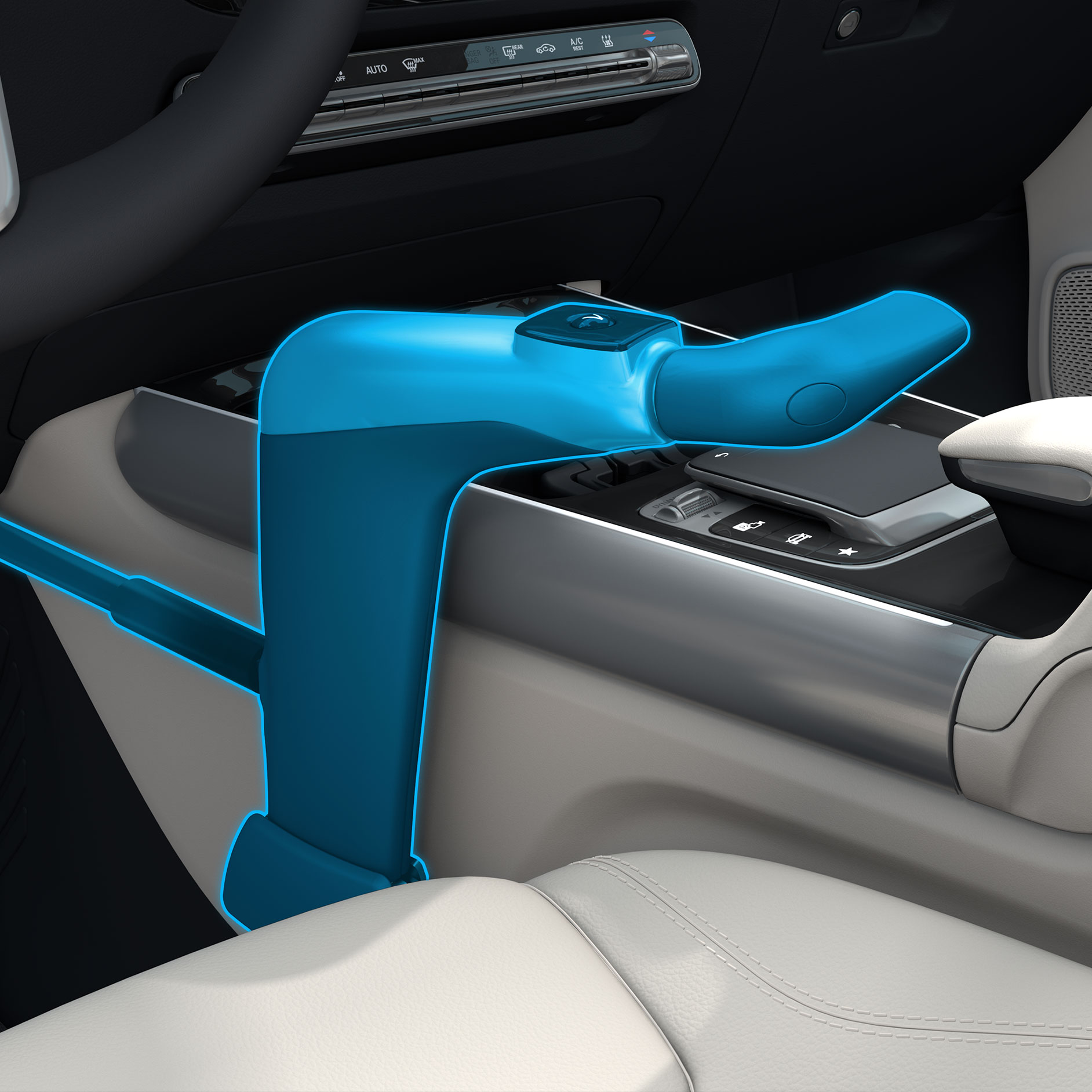 Handbediengerät Classic | Fahrhilfen | Mercedes-Benz Eine Detailaufnahme eines Handbediengeräts Classic in Verbindung mit einem behindertengerechten Auto.